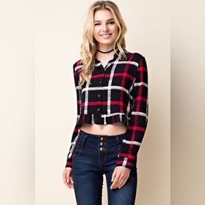 Cropped Plaid Button Up
